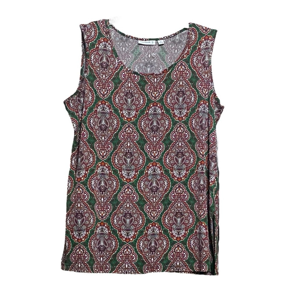 Susan Graver Women's Sleeveless Paisley Top - Green and Red